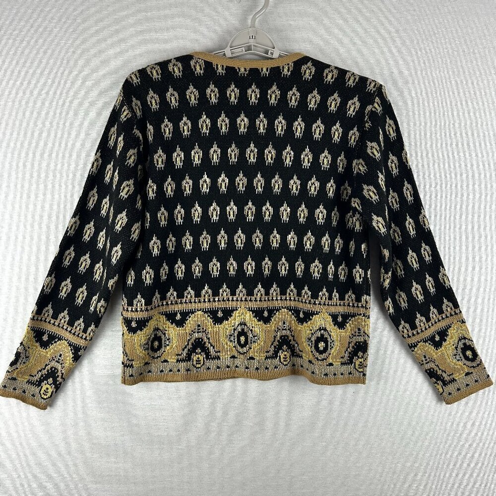 CENY WOMEN'S RUG PRINT ACRYLIC SWEATER LONG SLEEVE BUTTO-UP VINTAGE SIZE S - Picture 4 of 9
